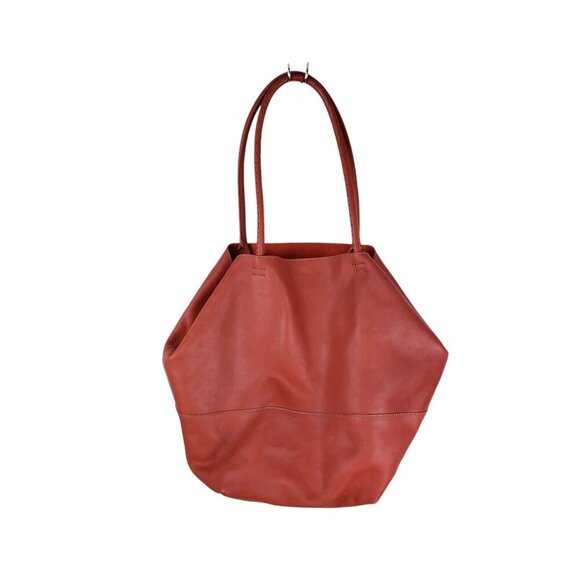 J Jill Coral Leather Tote Bag Purse Removable Pocket Hexagonal Unlined - Picture 2 of 13